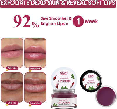 Aravi Organic Beetroot Lip Scrub & Lip Balm For Brightening Dark Lips,Chapped & Pigmented Lips Beetroot Lip Care Combo Kit(Pack of: 2, 23 g)