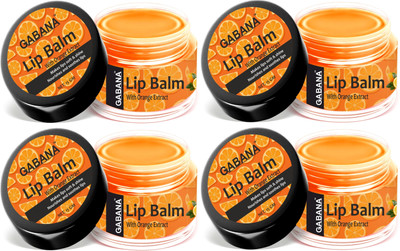 GABANA Lip Balm for Soft and Natural Lips with Orange Extracts (15g) Pack of 4 Orange(Pack of: 4, 60 g)