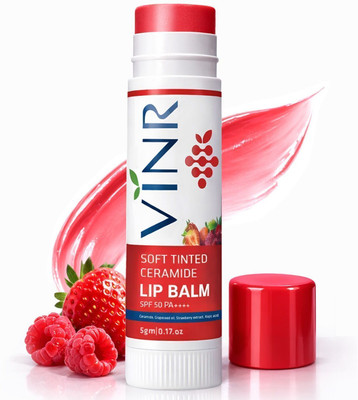 VINR Tinted Ceramide Lip Balm SPF 50 PA++++ with Kojic Acid & Niacinamide| For Women Strawberry(Pack of: 1, 5 g)