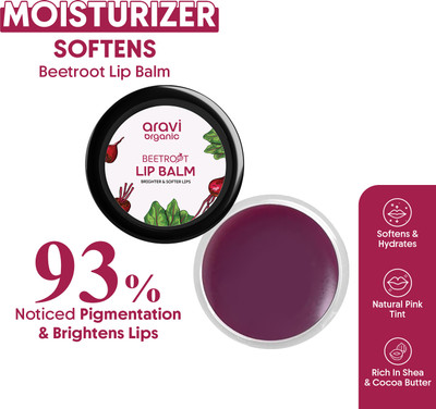 Aravi Organic Beetroot Lip Balm With Beetroots,Shea Cocoa Butter - For Dry & Chapped Lips Beetroots(Pack of: 1, 8 g)