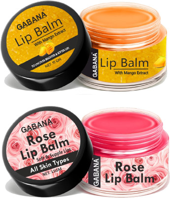 GABANA Mango & Rose Extracts Lip Balm for Chapped Lips - Combo of 2 (Each, 15g) Mango & Rose(Pack of: 2, 30 g)