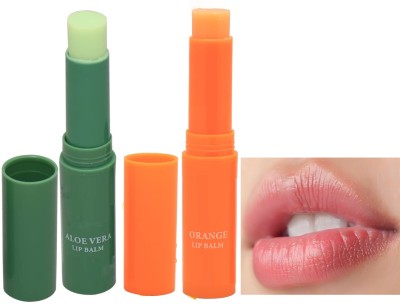 ADJD Combo Lips from UV rays Covers fine lines Lip Balm ORANGE, ALEO VERA(Pack of: 2, 7.2 g)