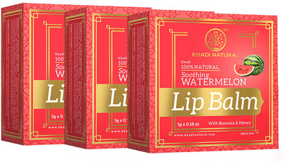 KHADI NATURAL Lip Balm with Beeswax and Honey - Watermelon(Pack of: 3, 15 g)