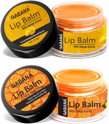 GABANA Mango & Orange Extracts Lip Balm for Chapped Lips - Combo of 2 (Each, 15g) Mango & Orange(Pack of: 2, 30 g)