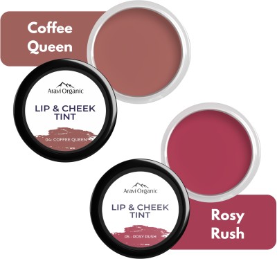 Aravi Organic Lip & Cheek Tint-With Goodness of Vitamin E & Candelila Wax-Nourishes & Hydrates Coffee Queen & Rosy Rush(Pack of: 2, 16 g)