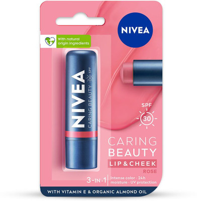 NIVEA Lip Caring Beauty Rose Lip Balm | Lip & Cheek Tint with SPF 30 Rose(Pack of: 1, 4.8 g)