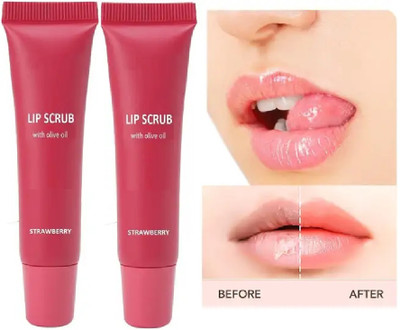 EVERERIN Lip Moisturizing For Dry And Chapped Lips For Smooth And Bright Lips Scrub Strawerry(Pack of: 2, 20 g)