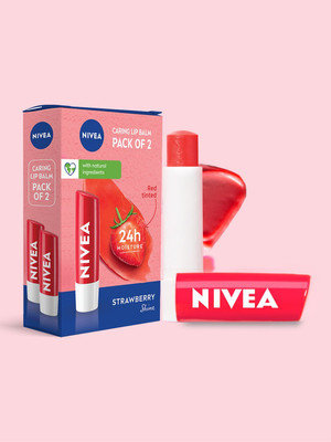 NIVEA Strawberry Fruity Shine Lip Balm Strawberry(Pack of: 2, 9.6 g)