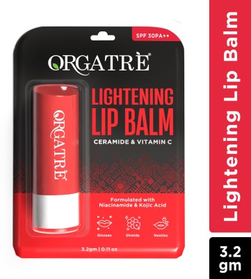 Orgatre Lightening Lip Balm SPF30 PA++ with Kojic Acid & Niacinamide for Men & Women Lip Vitamin C, Ceramide(Pack of: 1, 3.2 g)