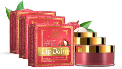 KHADI NATURAL Lip Balm with Beeswax and Shea Butter - Lychee(Pack of: 3, 15 g)