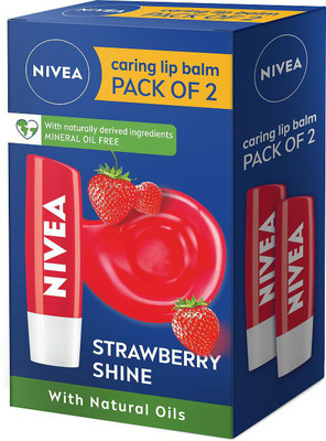 NIVEA Strawberry Fruity Shine Lip Balm Strawberry  (Pack Of: 2, 9.6 G) For Rs. 180 @ 60 %