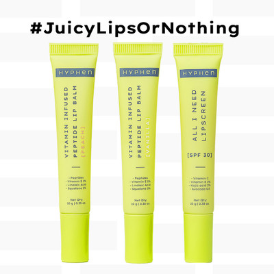 HYPHEN Juicy Lips or Nothing Lip Care Combo for Dry & Chapped Lips | Deep Hydration Vanilla, Peach(Pack of: 1, 30 g)