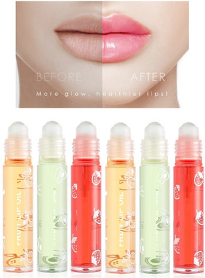 AMOSFIA 3D Roll-on Hydrating, Plumping, Nourishing, Moisturizing Lip Glow Oil Lip Gloss Fruits(Pack of: 6, 18 g)