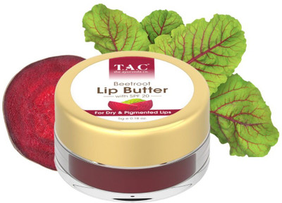 TAC - The Ayurveda Co. Beetroot Lip Butter | SPF 20, Repairs Dry Lips & Reduces Pigmentation | Hydrates Beetroot, Cocoa Butter, Shea Butter(Pack of: 1, 5 g)