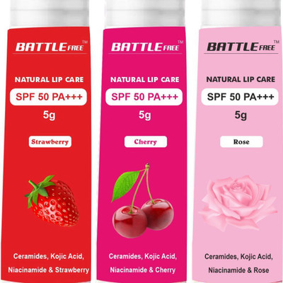 battle free Lip Balm|Natural Lip Balm| Hydrating LipCare Naturally MIX Rose, Cherry, Strawberry(Pack of: 3, 1 g)