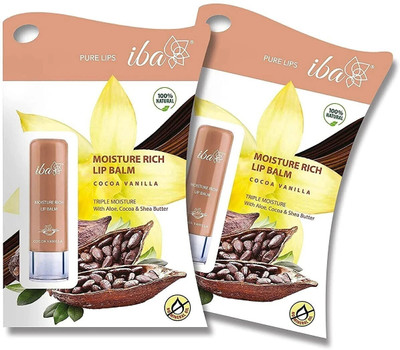 Iba Moisture Rich Lip Balm Cocoa Vanilla(Pack of: 2, 4.5 g)