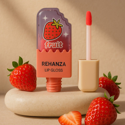 Rehanza Strawberry Ice Cream Lip Gloss | Fruity Hydrating Non-Sticky Gloss for Soft Lips(6 ml, Pink Themed)