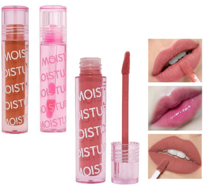 nuvya Lip Gloss Pack of 3 – Glossy Shine with Matte Hydrating Finish(8 ml, Multicolor)