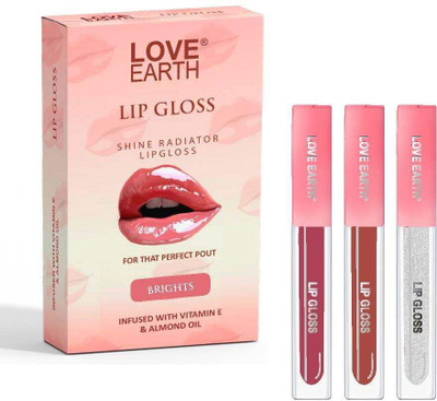 LOVE EARTH Liquid Lip Gloss - Brights Mini Combo Pack For Soft & Dewy Lips Enriched(6 ml, Brights)