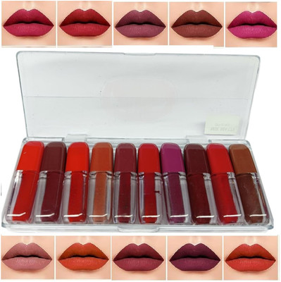 WECHARMERZ 10PCS Matte Multiclor Mini Lipgloss Set Liquid Lipgloss Waterproof & Smudgeproof(5 g, Multicolor)