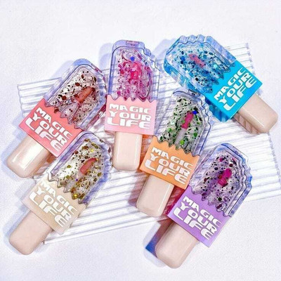 Ashyra Crystal Ice Cream Lip Gloss Set–Hydrating Shine in Playful Ice Cream (Pack of 6)(5 ml, Light Pink)
