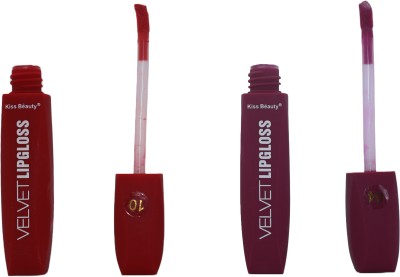 Kiss Beauty Velvet Liquid Lipstick Lipgloss S10 And S04(10 ml, Red, Purple)