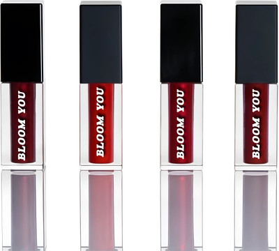 BLOOM YOU Passion Red Matte Combo – 4 Shades Liquid Lipstick| Glam Ready Look(Red, 10 ml)
