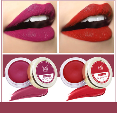 MI FASHION Natural Lip Tint Set of 2 Soft Matte Lasting Paraben SLS Free,Cheek and Eye Tint(16 g, Deep Carmine Pink Red, Red)