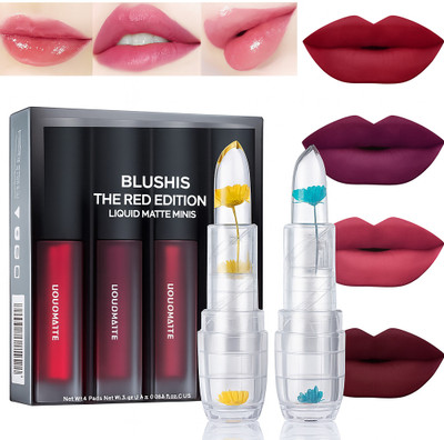 BLUSHIS Liquid Lipstick Set 4 pc or 2 pc color changing lipstick(16 ml, Multicolour)
