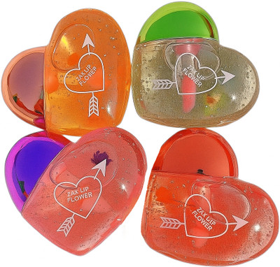 HSQ Pack of 4 Heart Shape Lip Gloss Long Lasting Moisturizing Tint Non Sticky Shine(20 ml, pink)