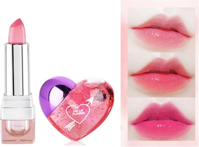 Ashyra Waterproof Heart Shape Lip gloss + Jelly Lipstick (Pack of 2)(10 ml, Natural Pink)