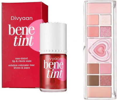 Divyaan Beauty Red Water Lip Tint With Pink Glitter Glow Shimmer Eyeshadow Palette(300 g, Multicolor)