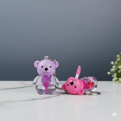 Divyaan Beauty Korean 2in1 Key Chain Teddy Bear Shape Lip Gloss Long-Lasting Lip Glaze(20 ml, Multicolor)