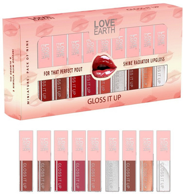 LOVE EARTH Liquid Lip Gloss -Pack Of 9 For Soft & Dewy Lips (2ml Each)(18 ml, Multicolor)