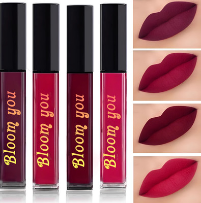 BLOOM YOU Red Fever Matte Liquid Lipstick Set – 4 Premium Reds | Quick Dry(Red, 10 ml)
