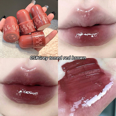 HANASUI Gege Bear Jelly Mirror Lip Gloss – Lightweight, Non-Sticky & Ultra-Glossy(5 g, Gray Tone Red Brown)
