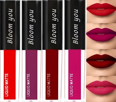 BLOOM YOU Crimson Velvet Finish Liquid Lipstick Set of 4(Multicolor, 14.4 g)