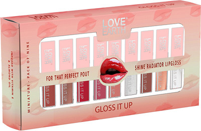 LOVE EARTH Liquid Lip Gloss -Pack Of 9 For Soft & Dewy Lips (2ml Each)(18 ml, Multicolor)