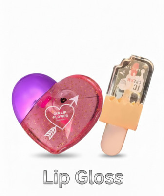Fairlis Lip Gloss Combo for Girls – Heart Glitter + Ice Cream Balm(20 g, Pink)