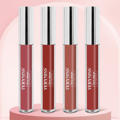 VERYMISS Set of 4 long Stay Velvet Matte - Non Transfer Lip Color Combo 1(2.6 ml, Multicolor)