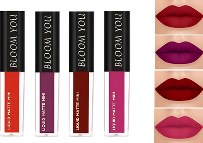 BLOOM YOU Red Affair Edition – Pack of 4 Liquid Matte Lipsticks(10 ml, Red)