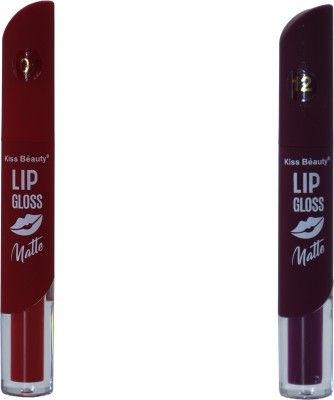 Kiss Beauty Velvet Matte Liquid Lipstick Lipgloss Shed 07+12(12 g, Purple, Red)