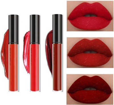 WECHARMERZ 3Pcs Red Matte Liquid Lipgloss Set Lip Stain Matte Long Lasting(4.5 g, Maroon, Poppy Red, Orange Red)