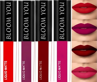 BLOOM YOU Blood Moon Red Liquid Lipstick Combo Pack – Set of 4 Bridal Reds(Red, 10 ml)