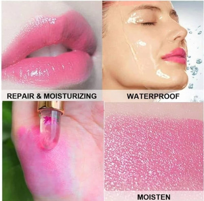 GULGLOW99 Crystal Flower Jelly Color Changing Lipstick,Long Lasting Lip Care Moisturizer(3.6 g, RED)