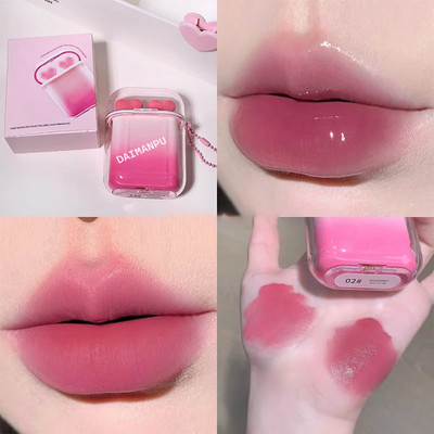 DAIMANPU Gege Bear Heartfelt Water Light Velvet Fog Lip Glaze Set – Dual Texture(5 g, Shade 02, Sakura Tea , Deep Pink)