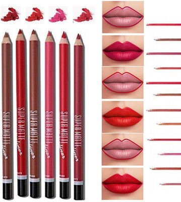 WECHARMERZ Super Matte Lipliner 6pcs Combo Set (Waterproof & Smudgeproof)(Multicolor)
