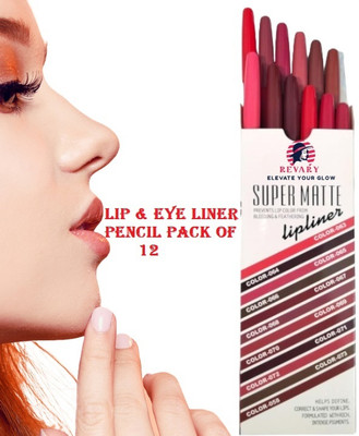revary Set Of 12 Matte Lip & Eye Pencil, Lip Liner Pencil Waterproof & Long Lasting(MULTI)