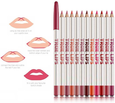 MYEONG LONG LASTING SMUDGE PROOF LIP LINER SET OF 12(MULTI COLOR)