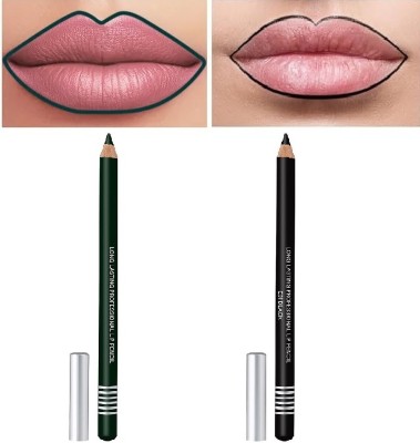 BLUEMERMAID WATERPROOF BEST BLACK & GREEN LIP LINER MATTE FINISH(BLACK, GREEN)